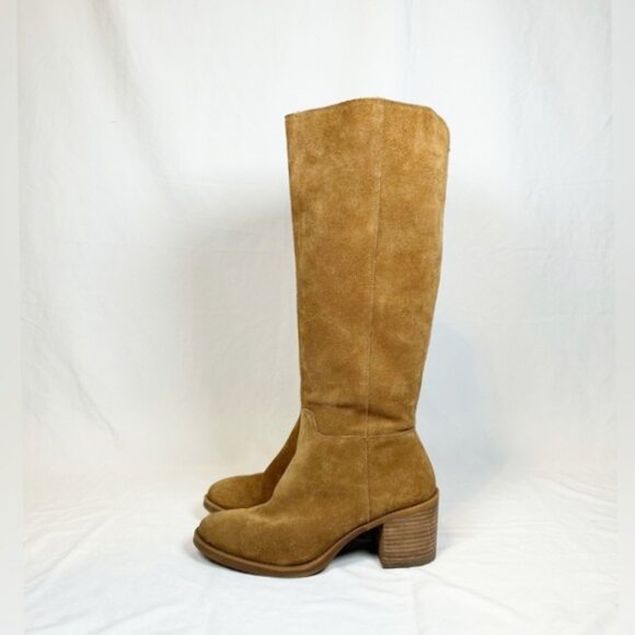 Lucky Brand Tan Suede Ritten Knee High Zip Boho Campus Boots~8.5~ - Picture 4 of 7